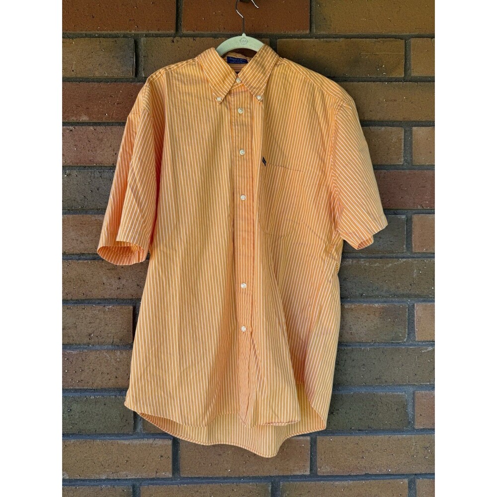 Faconnable Stripe Shirt Cotton Short Sleeve Summer Beach | Orange | Size Large